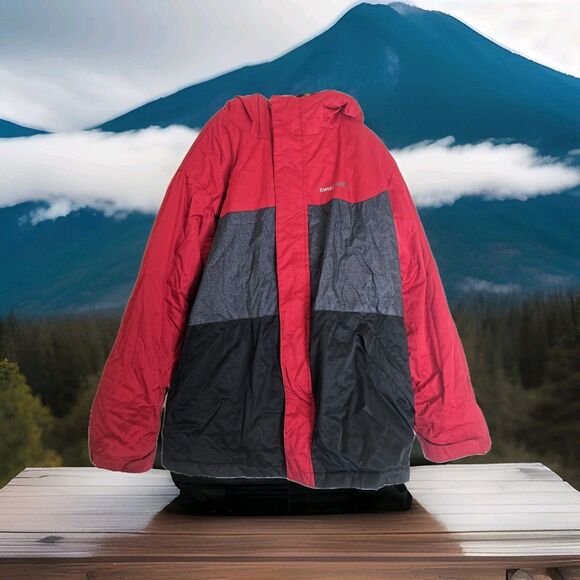 Swiss+ Tech Boys Red Full Zip Hooded Jacket Large (10-12) Fleece Lined Insulated - Picture 1 of 13